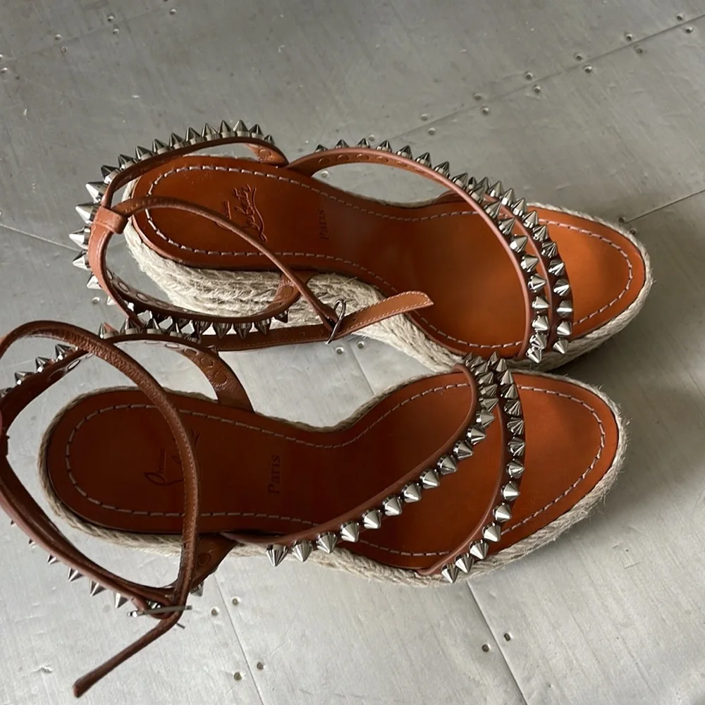 Christian Louboutin mafaldina Zeppa 120mm wedge espadrille sandal cuoio brown 39 - Picture 3 of 13